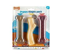 Nylabone Puppy Stages Triple Pack, Gentle Chicken Starter Chew, Graduate Maple Bacon Wood Stick, Graduate Beef Jerky Extreme Bone, Size Medium (1 pack of 3 chew toys)