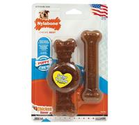 Nylabone Gentle Puppy Dog Teething Flexi Ring and Bone, Chicken Flavour, Medium, for Puppies Up to 16 kg (Twin Pack)