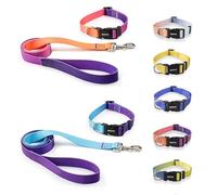 Nylon Adjustable Dog Collar ，Leash Lead Pet Cat Dog Collar， Suitable For Small Large Dogs Bulldog Pugs Beagle(Pink Blue Set,L 32KG-41KG)