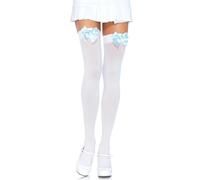 Leg Avenue Nylon Thigh Highs with Bow (White/Light Blue)