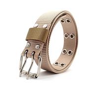 Nylon Braided Belt Men Women Belt Double Grommet Hole Buckle Waistband Jeans Waist Belt 3.2 cm Width, Khaki, 110cm