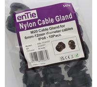 Nylon Cable Gland M20 6-12mm with Weatherproof IP68 Washer Black [10 Pack]