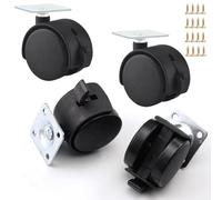 Nylon Caster Wheels with Brake,Trolley Replacement Castors with fixing plate,4 Pcs Mute Swivel Castor Wheels for Cribs flower stand,Load Capacity: 50-70Kg,Black-2in