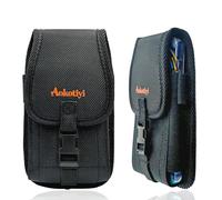 Nylon Cell Phone Pouch Belt Holster Compatible with iPhone 16 Plus/Pro Max/15 Plus, Galaxy S24/S25 Ultra Durable Canvas Phone Holder with Belt Loop for Phones with Otterbox Case (Large)