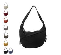 Nylon Crescent Crossbody Bag for Women,Women Crescent Shoulder Bag,Slouchy Corduroy Dumpling Bag Purse (Black)