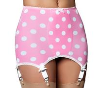 Nylon Dreams NDLBG6 Ladybird Girdle in Pink/White or Red/Black with 6 Suspender Straps Open Bottom (Pink/White, XL)
