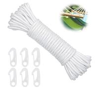 Nylon Flag Rope, 15M 6mm Double Braided Nylon Flagpole Line Rope, Flag Pole with 6 Hook Clips for Outdoor Hanging Clothes Bundled Sailing Rigging Garden Camping
