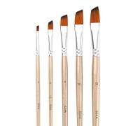 Nylon Hair Wooden Handle Angular Tip Paint Brushes Set 5pcs Artist for Acrylic Oil Watercolor Gouache Ideal Adults Children Beginners Nail Body Face Detailing Art Crafts