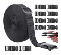 Nylon Heavy Webbing 10M, Wide Black Nylon Webbing, Polypropylene Heavy Bags Straps with 20 PCS Adjustable Buckles and Tri-Glide Slides for Backpack Tape Repairing DIY Luggage Strap