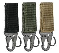 Nylon Hook & Loop Belt Key Holder, 3 PCS, Belt Clip Key Buckle, Carabiner Clip, Tactical Belt Keychain, Practical Tactical Vest Hook, for Camping Hiking Outdoor Activity (Black, Khaki, Military Green)