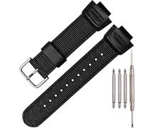 Nylon Leather Watch Strap Compatible with Casio 16mm Series DW5900 5600 6900 MCW100 AWGM100 GA100 110 GLS-100 Men's Watch Replacement Band (Black Silver Buckle)
