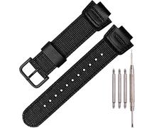 Nylon Leather Watch Strap Compatible with Casio 16mm Series DW5900 5600 6900 MCW100 AWGM100 GA100 110 GLS-100 Men's Watch Replacement Band (Black Black Buckle)