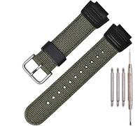Nylon Leather Watch Strap Compatible with Casio 16mm Series DW5900 5600 6900 MCW100 AWGM100 GA100 110 GLS-100 Men's Watch Replacement Band (Armygreen Silver Buckle)