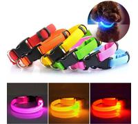Nylon Led Dog Pet Collar Flashing Luminous Safety Light Up Battery Operated Uk - Yellow