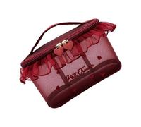 Nylon Makeup Pouches with Transparent Meshes and Heart Embroidery Cosmetic Bag for Travel and Daily Organization Mesh Embroidery Toiletry Pouch