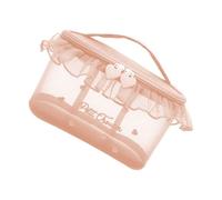 Nylon Makeup Pouches with Transparent Meshes and Heart Embroidery Cosmetic Bag for Travel and Daily Organization Stylish Heart Design Makeup Bag
