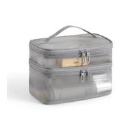 Nylon Mesh Single Double Layer Cosmetic Bag Large Capacity Portable Mesh Wash Bag Cosmetic Storage Bag(Grey Double Layer)