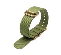 Nylon Nato Watch Band 18mm 20mm 22mm 24mm Sport Strap with Gold Stainless Steel 5 Rings Buckle, Green, 18mm