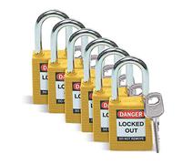Nylon Security Padlock, 38.50mm x 86.50mm x 19.50mm, Yellow, Pack of 6
