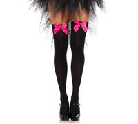 Leg Avenue Nylon Thigh Highs with Bow (Black/ Neon Pink)