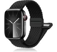 Nylon Sport Loop Watch Bands Compatible with Apple Watch Band Ultra 2 1 49mm 46mm 45mm 44mm 42mm,Soft Braided Woven Magnetic Clasp Strap for Women Men Series 10/9/8/7/6/5/4/3/SE - Black