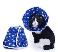 Nylon Star Pattern Cat Recovery Collar, Pet Anti Bite Elizabethan Collar, Soft E Collar for Cats and Small Dogs with Adjustable Hook and Loop Closure (M)