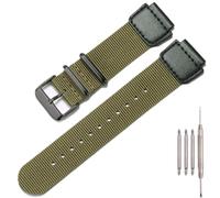 Nylon strap Compatible with Casio A158W AE1200WH W-800H MRW-200H watch band Metal ring replacement bracelet (Army Blackbuckle)
