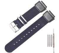 Nylon strap Compatible with Casio A158W AE1200WH W-800H MRW-200H watch band Metal ring replacement bracelet (Blue Silverbuckle)