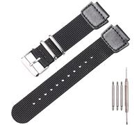 Nylon strap Compatible with Casio A158W AE1200WH W-800H MRW-200H watch band Metal ring replacement bracelet (Black Silverbuckle)