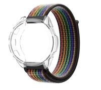 nylon Strap for Garmin Forerunner 165 Ultra light fast drying Watch Band Compatible with Garmin F165 Music Protector Case transparent TPU Soft Cover Bumper (black rainbow,Forerunner 165-165 Music)