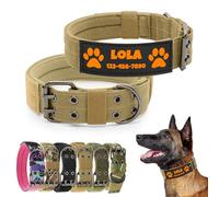 Nylon Tactical Heavy-Duty Personalized Dog Collar with Name Customizable Hook-and-Loop Patches, Reflective Strip, Soft Lining, Durable Metal Double-Hole Buckle (Khaki, XL)