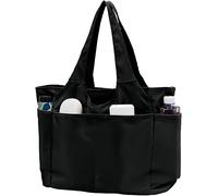 Nylon Tote Bag Waterproof Handbag Shoulder Bag for Women Lightweight Travel Multi Pocket with Zipper Work Daily Use, A-black, 16.5" x 11.8" x 7.1"