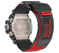 Nylon Watch Strap Compatible with Casio G-Shock GWG-2000 / GWG-2040, Hook & Loop Military Style Replacement Wristbands, Black/Red, M: 6.2-8.2"（160-210mm）