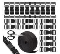 Nylon Webbing Strap, 25mmx10m Backpack Chest Strap, Nylon Heavy Webbing Straps 20 Sets Flat Side Release Buckles and Tri-Glide Slides for DIY Bags Backpack Cargo Strapping