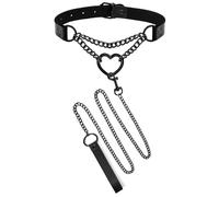 nylry 2PCS Black Choker Necklace for Women Leather Chokers Collar and Leash Set Goth Sexy Chokers for Women Heart Chain Choker Necklaces Jewelry Gift for Halloween Gothic Outfits Cosplay, Leather, No