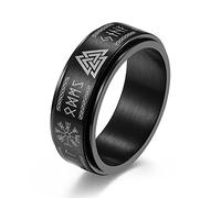 nylry Viking Ring Rune Anti Anxiety Rings Titanium Stainless Steel Cuban Chain Fidget Spinner Ring Viking Wedding Promise Band for Men Women Odin Norse Text Viking Jewelry SilverBlackGold Size