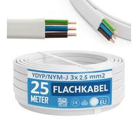 NYM Cable 3 x 2.5 mm² YDYp - Power Cable 3-Pin 2.5 mm², Flat Cable 25 m, 11 × 6 mm, Window Feed-through, Wet Room Cable, Solid Copper Conductor, 300/500 V