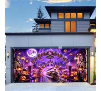 NYMB 16X7ft Halloween Garage Door Cover Decorations, Large Hanging Haunted Train Backdrop Door Cover Halloween Garage Wall Decorations for Outdoor Home Yard Garage Door Party Photo Backgrounds