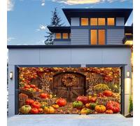 NYMB 8X7ft Fall Garage Door Cover Decoration Autumn Pumpkin Rustic Wooden Banner Backdrop Thanksgiving Harvest Leaves Garage Buddy Background Hanging Holiday Party Wall Decor for Outdoor Home Yard