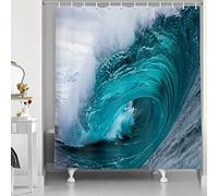 NYMB Aqua Ocean Seawater Shower Curtain, Polyester Fabric Nautical Summer Tropical Surfing Wave on a Blue White Windy Sea Bathroom Decorations, Dark Teal Bath Curtains Hooks Included, 69X70in