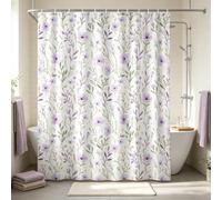 NYMB Lavender Shower Curtain, Purple Floral with Leaves Shower Curtains for Boho Farmhouse Countryside Cottagecore Bathroom Decor, Waterproof Polyester Fabric Bath Curtain with Hooks, 72 W X 72 H Inch