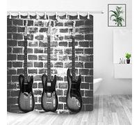 NYMB Music Shower Curtains, Hip Hop Theme Guitar on Grunge Rustic Brick Wall Art Print, Mildew Resistant Waterproof Fabric Shower Curtain, Bathroom Accessory Sets, Hooks Included, 70X70in (Multi8)