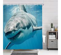 NYMB Ocean Shower Curtain, Shark Jaws Tusk Keenness Predation in Underwatar, Polyester Fabric Waterproof Bathroom Sea Animals Shower Curtain Set with Hooks, 69X70in
