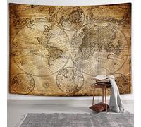 NYMB Old World Map Wall Tapestry, Vintage Nautical Map Tapestries Wall Art, Nostalgic Style Art Historical Atlas Vintage Design, Wide Wall Hanging for Bedroom Living Room Dorm, Pale Brown