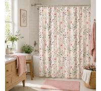 NYMB Pink Small Stall Shower Curtain 54W x 78H Inch, RV Shower Curtain Set Decor for Travel Trailer Bathroom, Light Pink Floral & Leaves Waterproof Polyester Fabric Curtains with Hooks