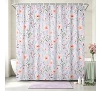 NYMB Purple Shower Curtain, Pink Floral with Leaves Shower Curtains for Boho Farmhouse Countryside Cottagecore Bathroom Decor, Waterproof Polyester Fabric Bath Curtain with Hooks, 72 W X 72 H Inch
