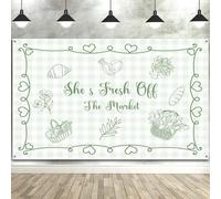 NYMB She's Fresh Off The Market Backdrop Fabric - Polyester with Engagement Rings, Bouquets, Etc. Vegetable Fruit Flower Background Fabric for Parties, Weddings, Picnics, Photography Props