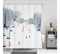 NYMB Sport Shower Curtain, Winter Holiday Travel Snow Mountain Skiing Cable Car, Polyester Fabric Snow Bath Curtain, Christmas Bathroom Shower Curtain Set with Hooks, 69X70in