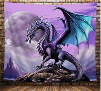 NYMB Trippy Purple Dragon Tapestry, Gothic Moon Anime Psychedelic Dragon on Mountain Hippie Art Tapestry for Bedroom Aesthetic, Medieval Fantasy Tapestry Wall Hanging, Cool Poster Tapestry, (80X60)
