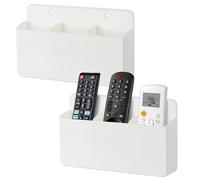 Nymblis 2 Packs Remote Control Holder Wall Mount, Self Adhesive TV Remote Holder for Sofa, 3 Slot Pen Storage Box for Home Office Bedroom (White)